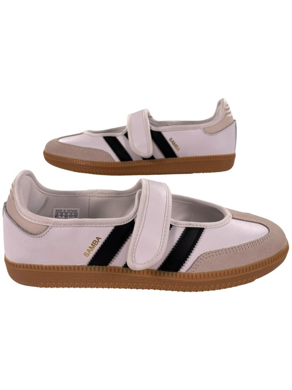 Adidas Samba Jane W Shoes White/Black Velcro Strap Originals Women's Sz 8.5 NEW